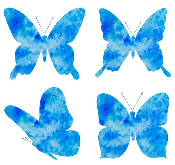 Butterfly Set Blue Watercolor Silhouette Isolated Vector — Archivo Imágenes Vectoriales