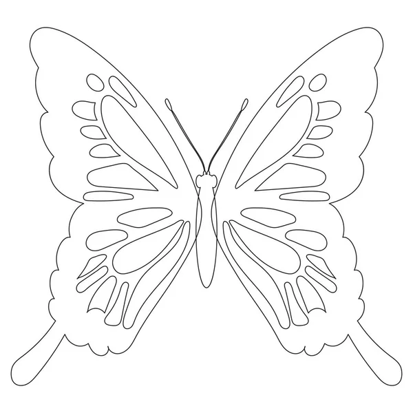 Papillon Esquisse Contour Sur Fond Blanc Isolé — Image vectorielle