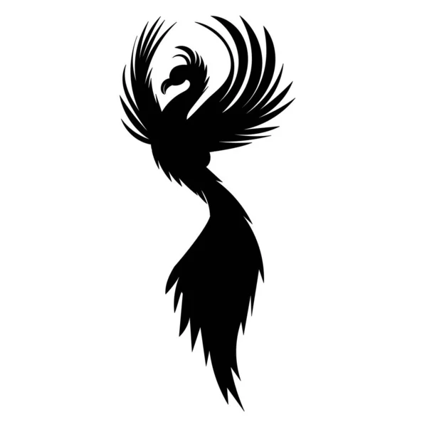 Phénix Oiseau Oiseau Feu Silhouette Noire Isolé — Image vectorielle