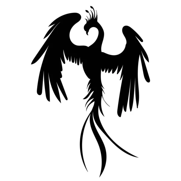Phoenix Pták Ohnivý Pták Černá Silueta — Stockový vektor