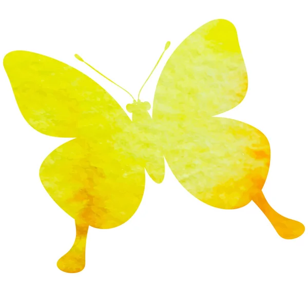 Gelbe Schmetterling Aquarell Silhouette Auf Weißem Hintergrund — Stockvektor