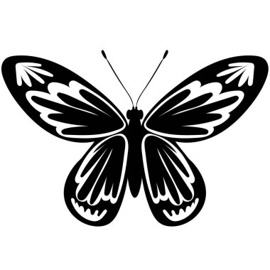 Kelebek siyah ve beyaz siluet, vektör, izole edilmiş