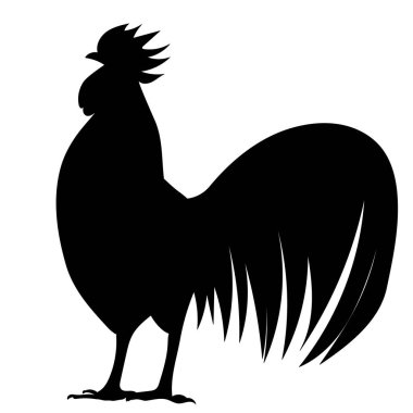 Siyah horoz silueti, vektör, izole edilmiş