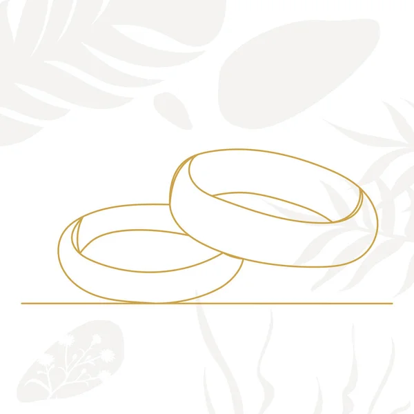 Anillos Boda Dibujo Línea Continua Sobre Fondo Abstracto — Vector de stock