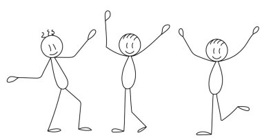 İnsanlar sevinir, çöp adam, karalama, çizim, izole edilmiş, vektör