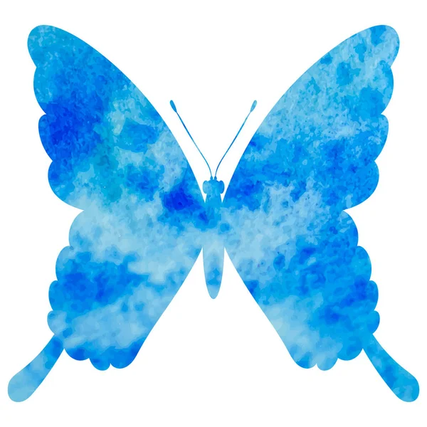 Silueta Azul Mariposa Acuarela Sobre Fondo Blanco Vector — Vector de stock