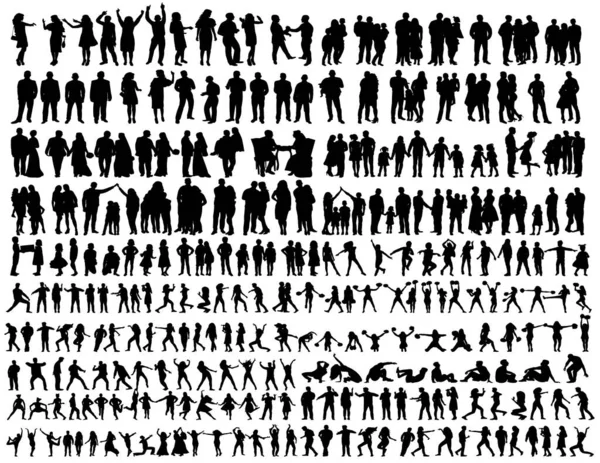 Collection People Set Silhouette Sur Fond Blanc Vecteur Isolé — Image vectorielle