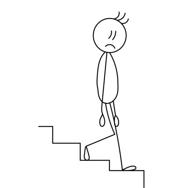 Man Going Stairs Stick Figure Doodle Sketch Isolated Vector — Stock Vector