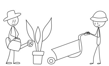 Bahçıvanlar insan figürleri skeç, izole