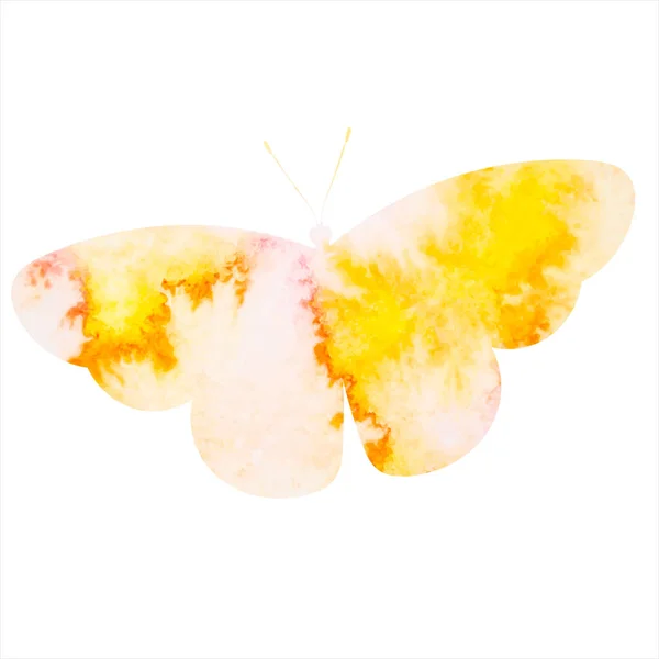 Jaune Papillon Aquarelle Silhouette Sur Fond Blanc Vecteur Isolé — Image vectorielle