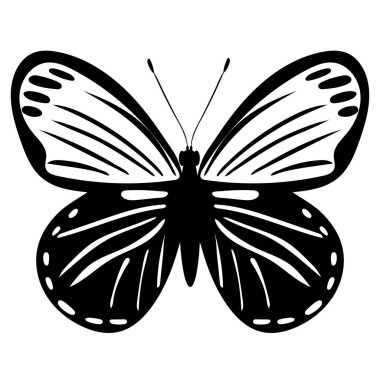 Kelebek siyah ve beyaz siluet, beyaz arkaplanda