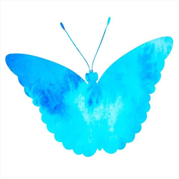 Silueta Azul Mariposa Acuarela Sobre Fondo Blanco — Vector de stock