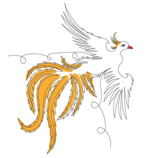 Phoenix Pássaro Uma Linha Desenho Vetor Isolado — Vetor de Stock