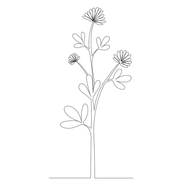 Fleur Plante Une Ligne Dessin Vecteur Isolé — Image vectorielle