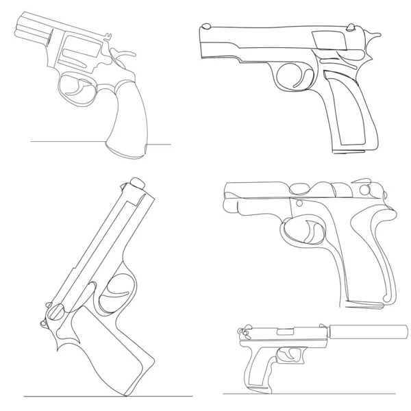 Pistolas Desenho Linha Vetor Isolado —  Vetores de Stock