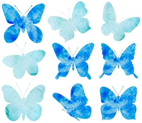 Set Schmetterling Aquarell Silhouette Auf Weißem Hintergrund Vektor — Stockvektor