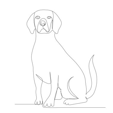 Köpek tek sıra halinde oturur, kontur, vektör, izole edilmiş.