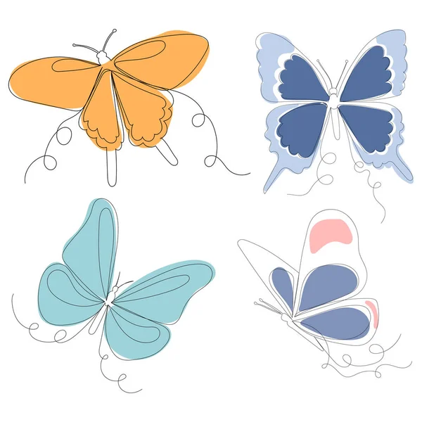 Schmetterlinge Eine Linienzeichnung Umriss Vektor Isoliert — Stockvektor