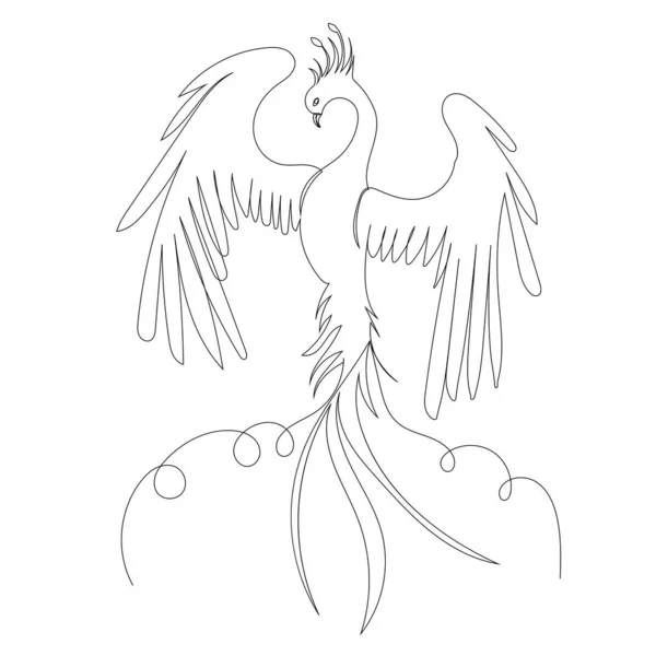 Phoenix Bird Firebird Uma Linha Desenho Vetor — Vetor de Stock