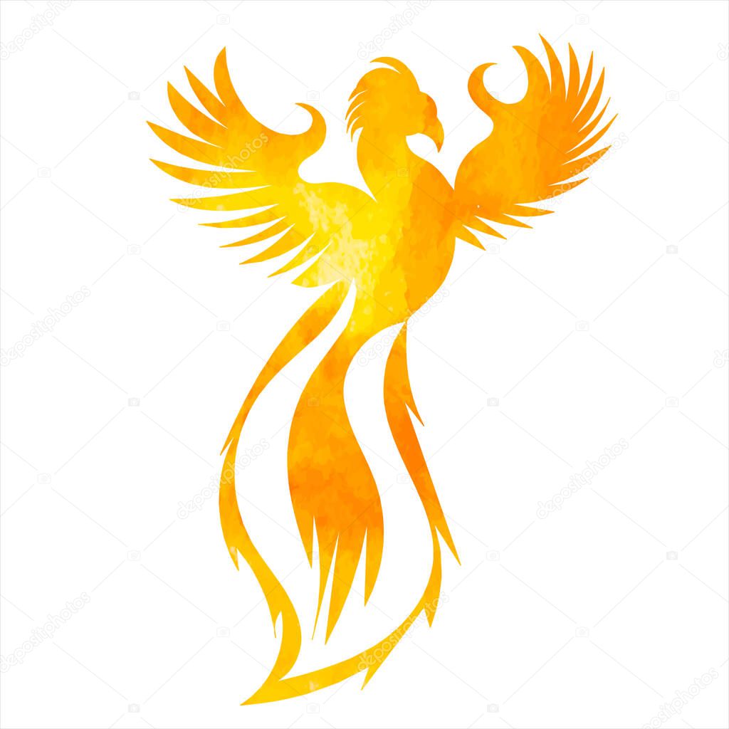 phoenix bird watercolor silhouette ,on white background, vector