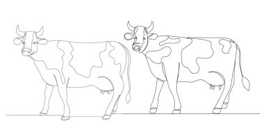 Bir satırda inekler, dış hat, vektör, izole edilmiş
