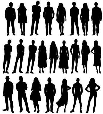 İnsanlar siluet ayarlar, beyaz arkaplan, vektör