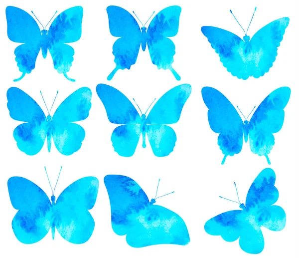 Mariposas Conjunto Silueta Acuarela Sobre Fondo Blanco — Archivo Imágenes Vectoriales