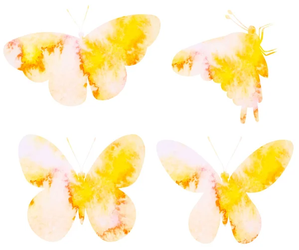 Papillons Aquarelle Ensemble Silhouette Sur Fond Blanc Vecteur — Image vectorielle