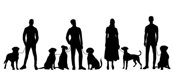 silhouette people with dogs, vector