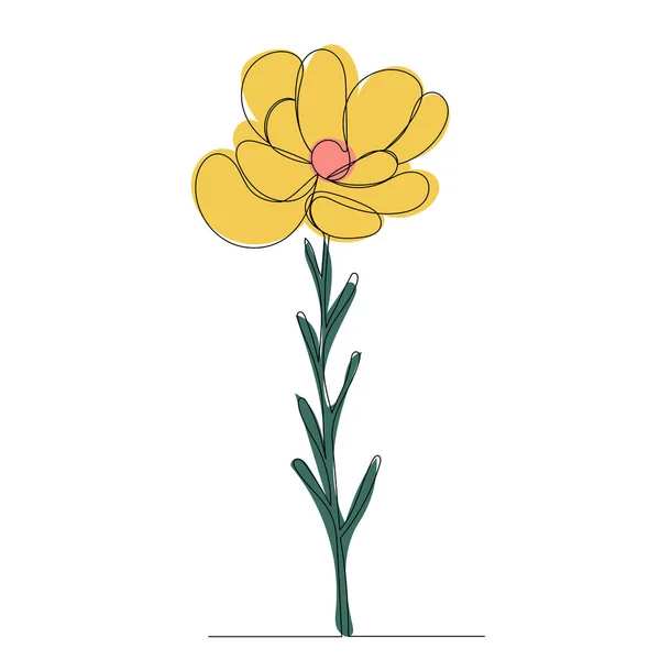 Κίτρινο Περίγραμμα Λουλούδι Μία Γραμμή Διάνυσμα Σκίτσο — Διανυσματικό Αρχείο