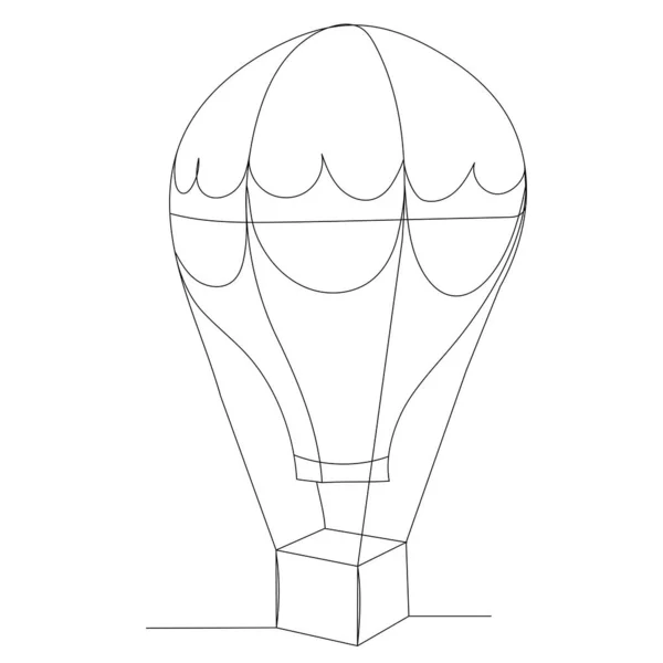Αερόστατο Θερμού Αέρα Μία Γραμμή Περίγραμμα Διανυσματικό Σκίτσο — Διανυσματικό Αρχείο
