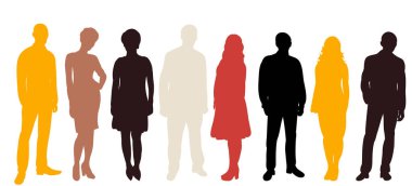 beyaz arka planda ayakta duran insanlar silueti