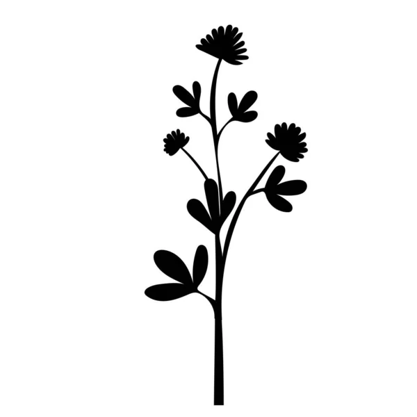 Çiçek Bitki Silueti Beyaz Arkaplan — Stok Vektör