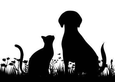 köpek ve kedi siyah siluet, izole vektör