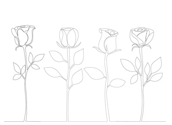 Контур Роз Одной Строке Эскиз Вектор — стоковый вектор