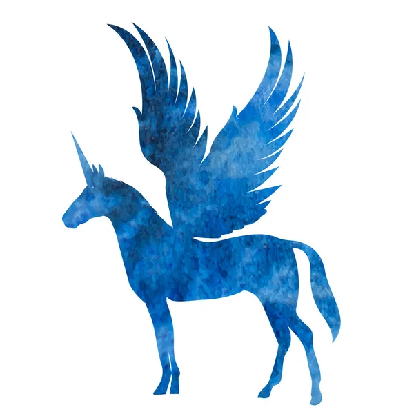 Azul Pegasus Silhueta Aquarela Sobre Fundo Branco Vetor Isolado —  Vetores de Stock