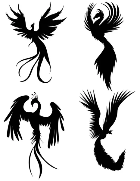 Phoenix Oiseau Silhouette Noire Vecteur Isolé — Image vectorielle