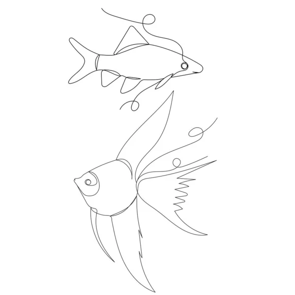 Рисование Рыбы Одной Строке Абстрактном Фоне Вектор — стоковый вектор