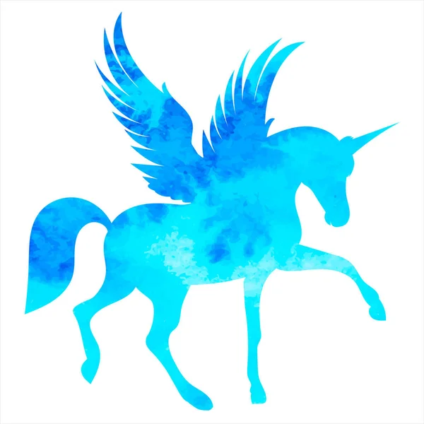 Modrý Pegasus Akvarel Silueta Bílém Pozadí — Stockový vektor