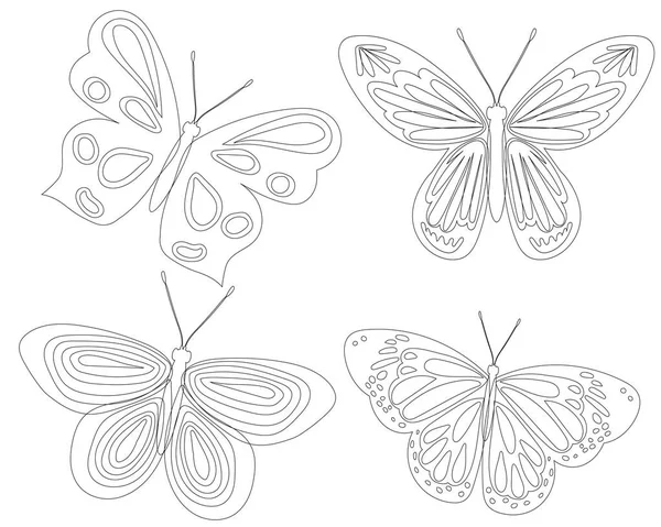 Schmetterling Umriss Auf Weißem Hintergrund — Stockvektor