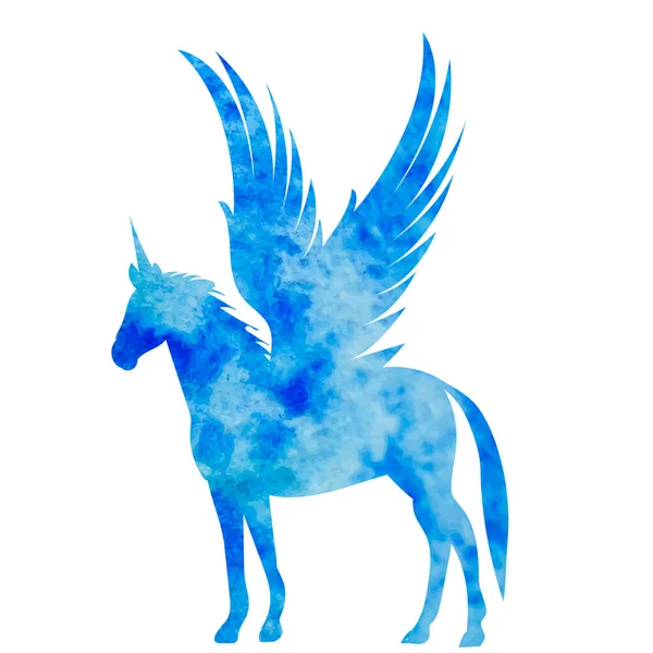 Pegasus Niebieski Akwarela Sylwetka Izolowane — Wektor stockowy