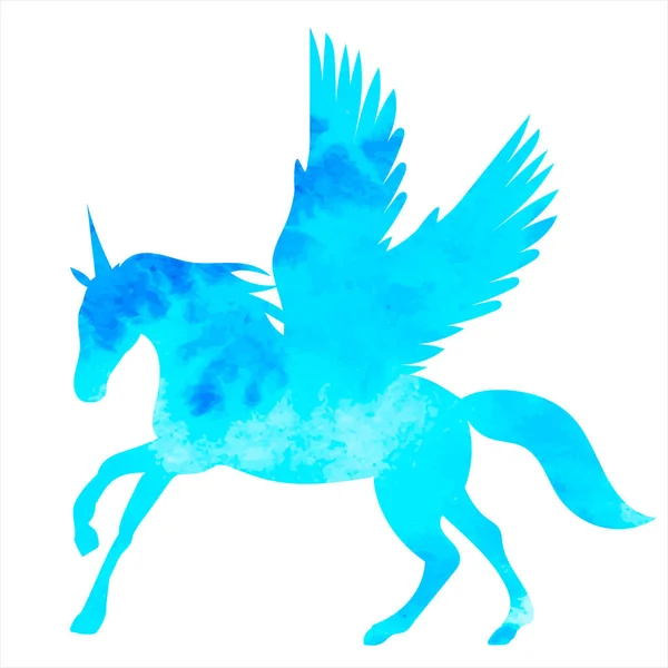 Pegasusblaue Aquarell Silhouette Isolierter Vektor — Stockvektor