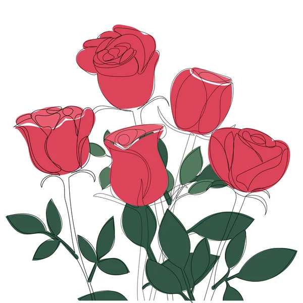 Rose Crescono Una Linea Disegno Isolato Vettore — Vettoriale Stock