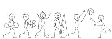 yaz tatilindeki insanları düşünün, çizim, kontur, vektör