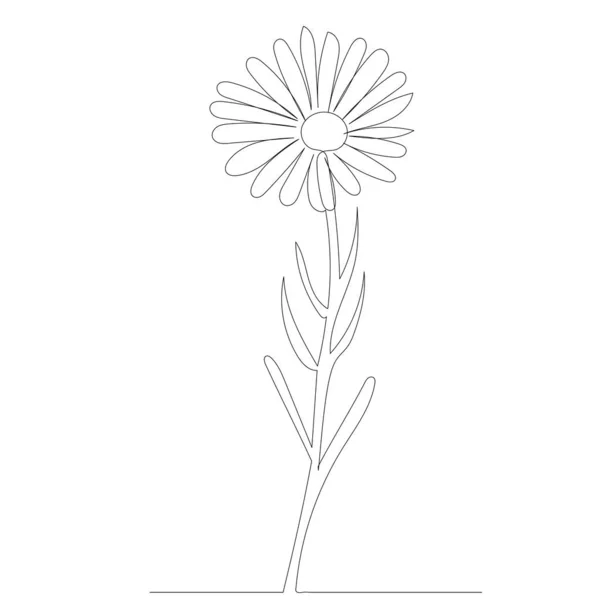 Fleur Plante Une Ligne Dessin Contour Isolé — Image vectorielle