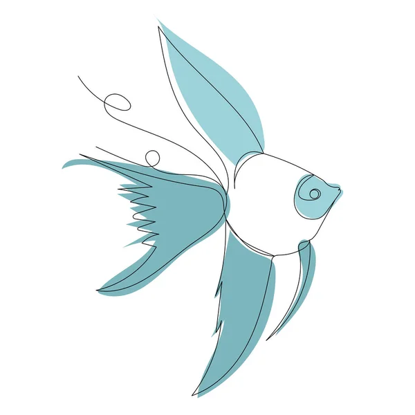 Ryba Jedna Čára Kresba Obrys Izolované — Stockový vektor