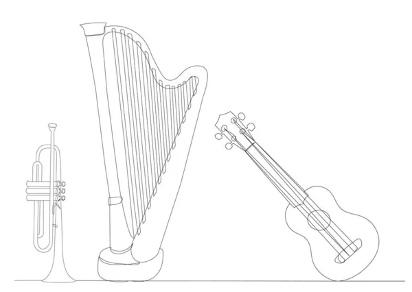 Instrumentos Musicais Desenho Uma Linha Esboço Ilustrações De Stock Royalty-Free