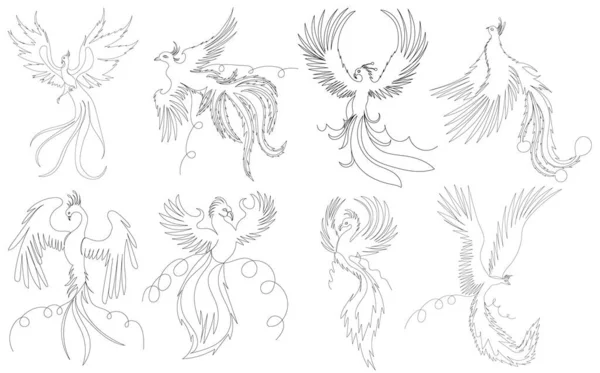 Phoenix Pássaro Uma Linha Desenho Contorno Isolado Ilustração De Stock