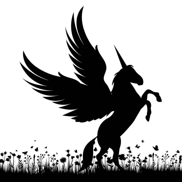 Pegasus Szárnyakkal Fekete Sziluett Izolált Vektor — Stock Vector