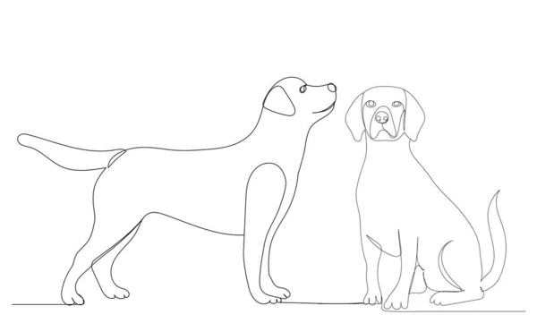 Perros Dibujo Una Línea Contorno Vector — Archivo Imágenes Vectoriales